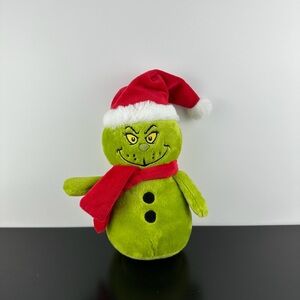 Aurora Dr Seuss Grinch Christmas Snowman 8" Green Plush Red Santa Hat & Scarf